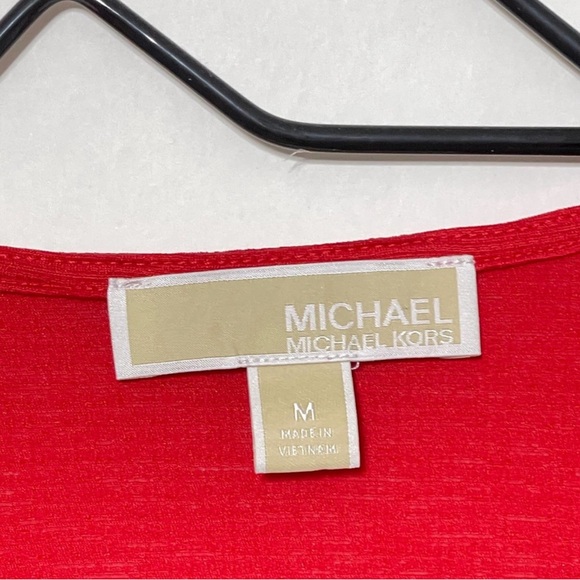 MICHAEL Kors Blouse Women's Medium Red Tie Front Long Puffed Sleeve Shirt Top - Picture 3 of 5